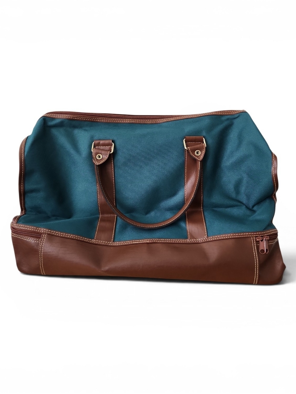 Vintage Polo Ralph Lauren Teal and Brown Canvas & Leather Travel Duffel - Picture 4 of 6